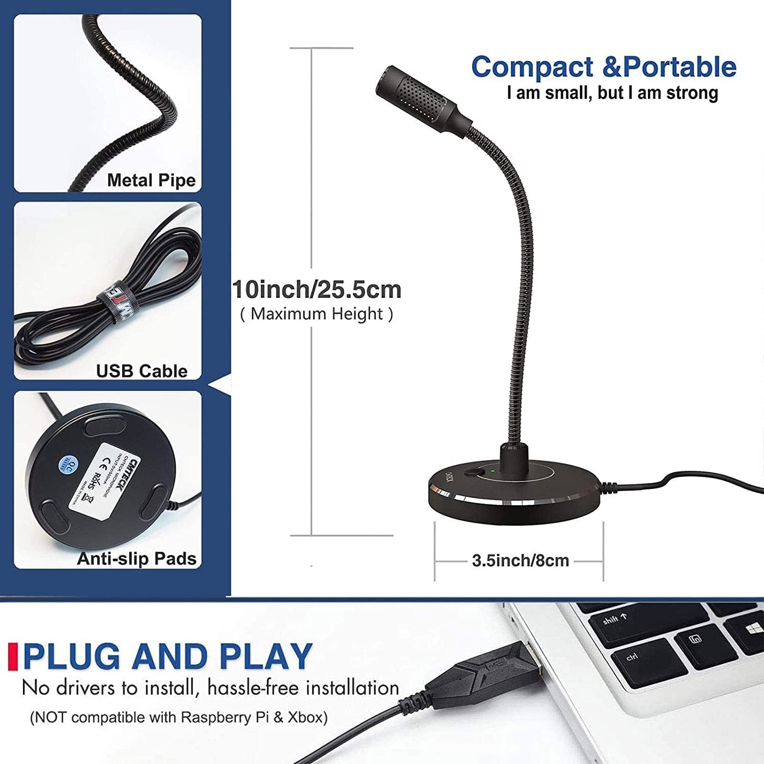 CMTECK USB Computer Microphone G009, Noise-Cancelling Recording Desktop Mic for PC/Laptop for Online Chatting, Home Studio, Podcasting, Gaming, Skype, YouTube with Mute Function(Windows/Mac) - Image 7