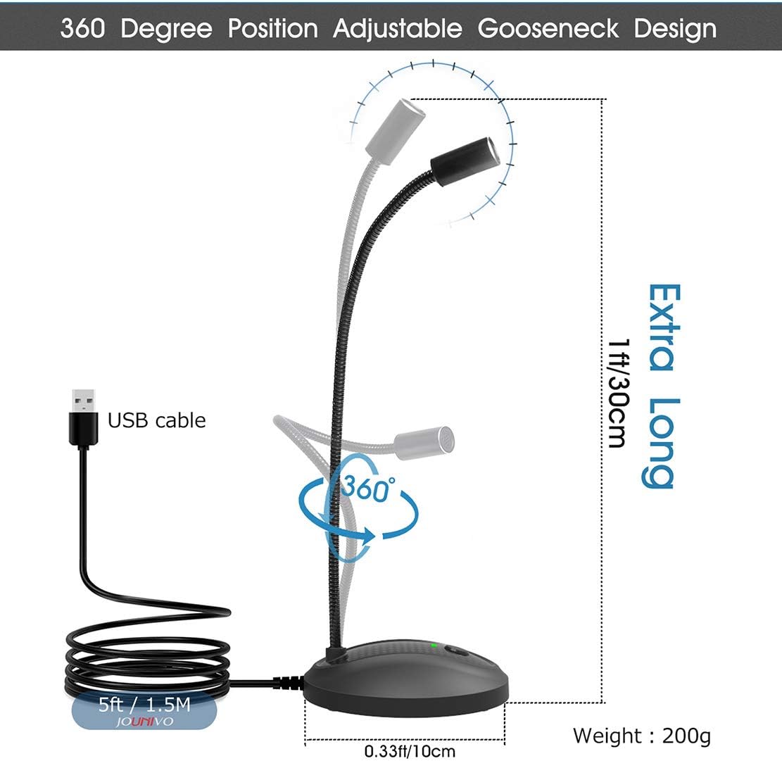 USB Microphone, 360 Degree Adjustable Gooseneck Design, Mute Button & LED Indicator, Noise-Canceling Technology, Plug & Play, Compatible with Windows & MacOS - Image 2