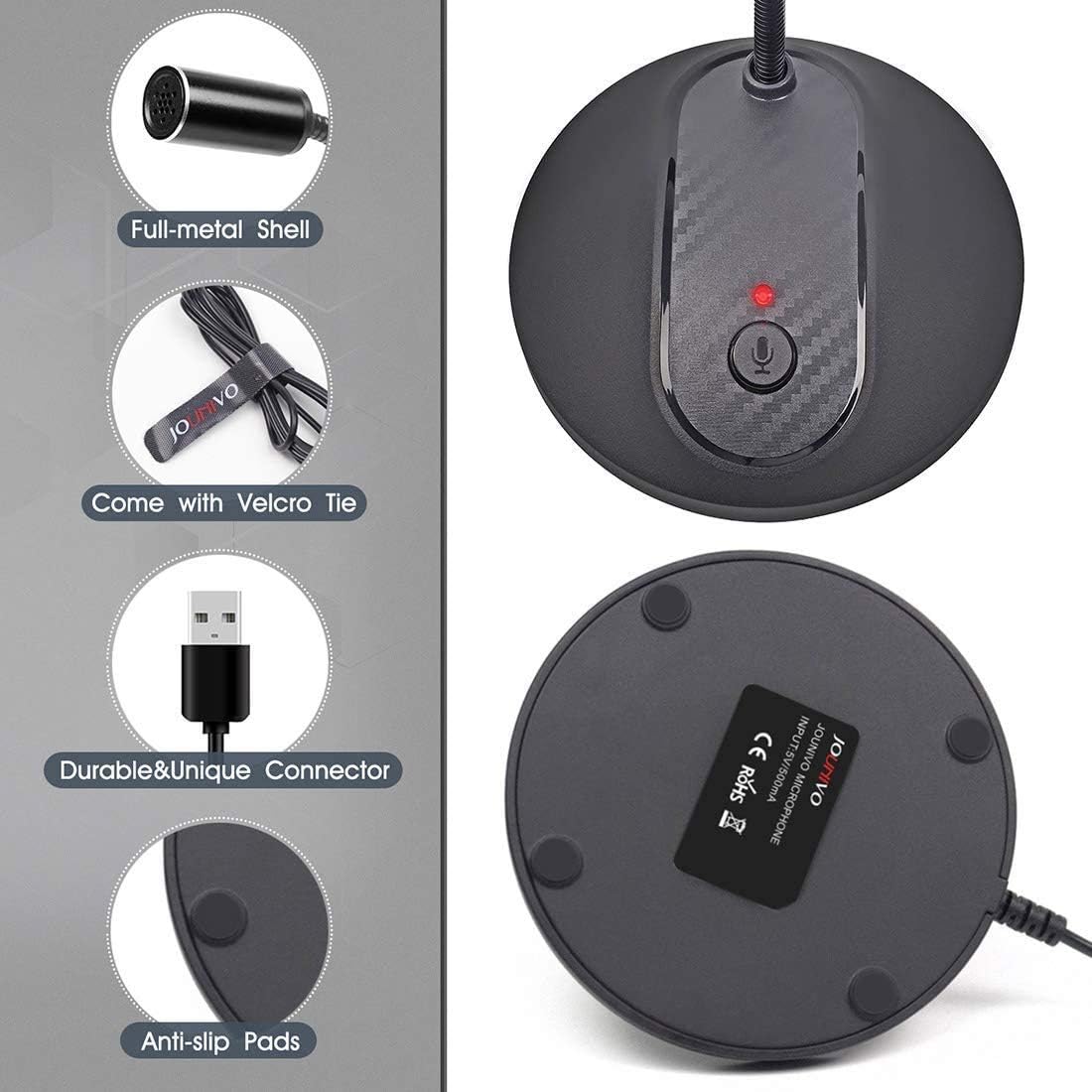 USB Microphone, 360 Degree Adjustable Gooseneck Design, Mute Button & LED Indicator, Noise-Canceling Technology, Plug & Play, Compatible with Windows & MacOS - Image 3