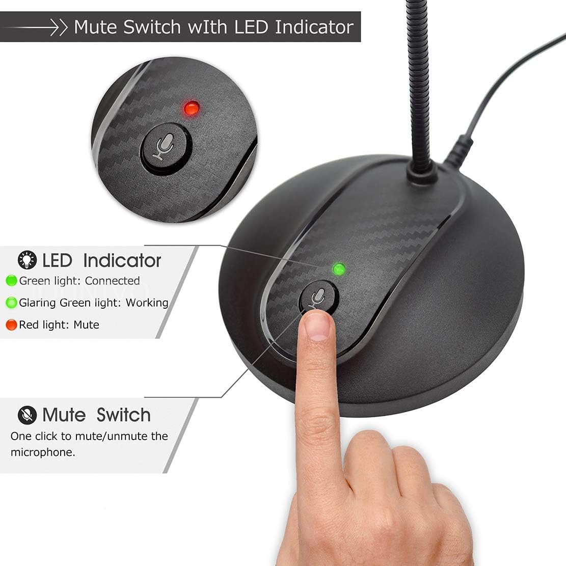 USB Microphone, 360 Degree Adjustable Gooseneck Design, Mute Button & LED Indicator, Noise-Canceling Technology, Plug & Play, Compatible with Windows & MacOS - Image 4