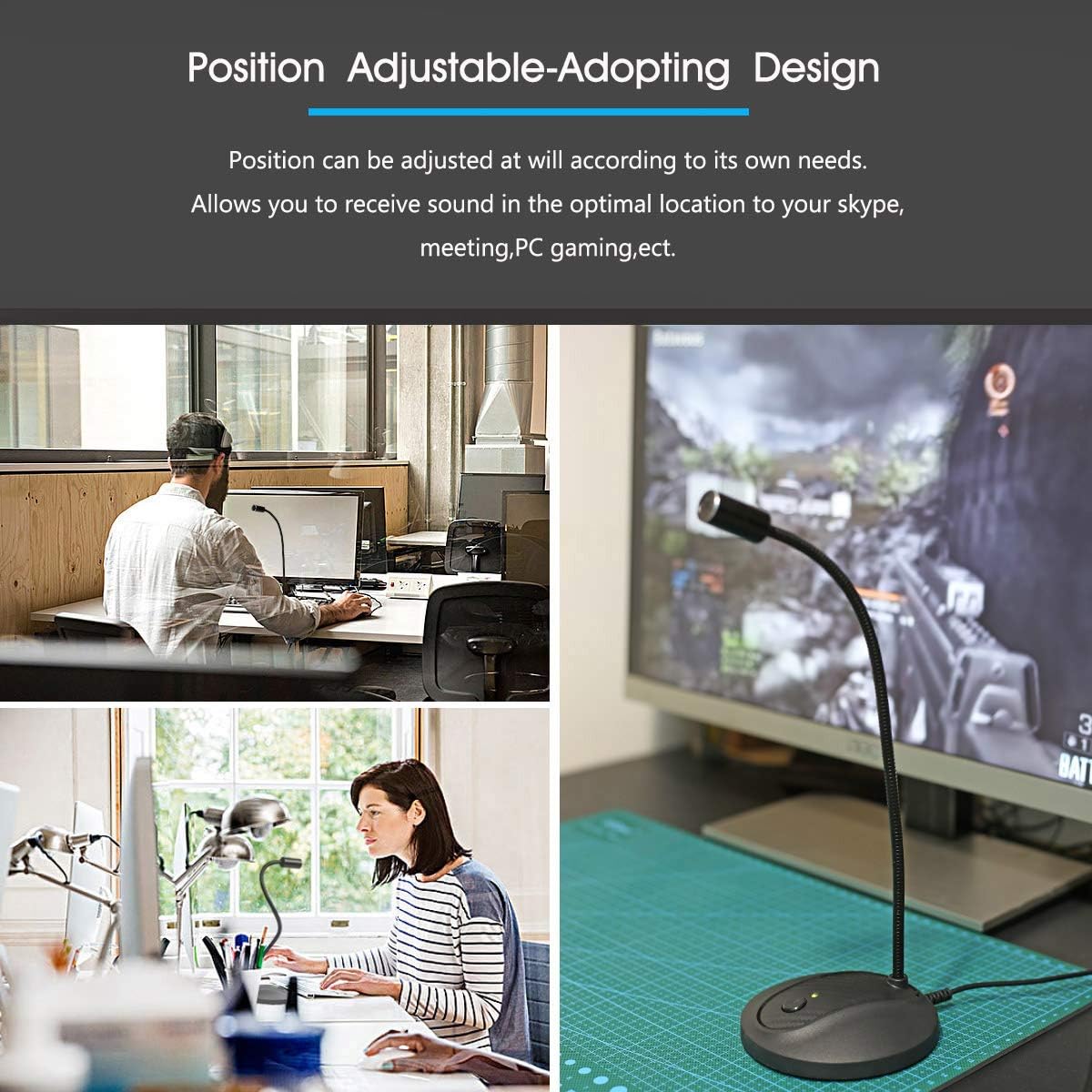 USB Microphone, 360 Degree Adjustable Gooseneck Design, Mute Button & LED Indicator, Noise-Canceling Technology, Plug & Play, Compatible with Windows & MacOS - Image 6