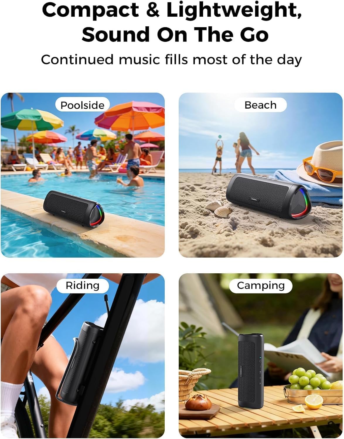 Bluetooth Speaker, 20W HD Sound, Portable Wireless, IPX5 Waterproof, Up to 24H Playtime, TWS Pairing, for Home/Party/Outdoor/Camping/Beach Essentials, Electronic Gadgets, Birthday Gift (Black) - Image 7