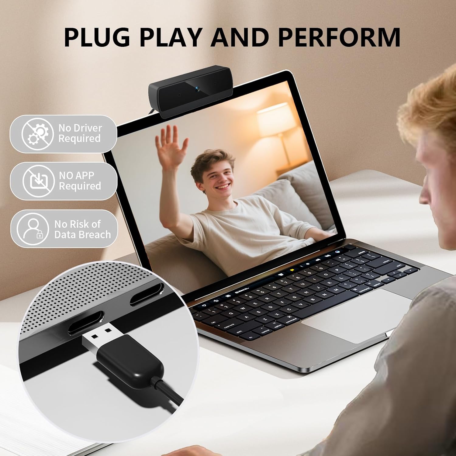 1080P HD Webcam, USB Plug & Play Computer Camera, Auto Low-Light Streaming Camera, Noise-Canceling Microphone Web cam - for Video on Laptop & Desktop - Image 5