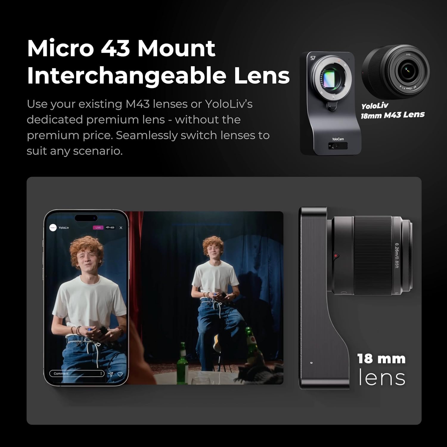 YOLOLIV YoloCam S7, 4K60 Streaming Camera with 18mm F1.4 MFT Lens | DSLR-Like Control, Cinematic Effects, ToF Autofocus, 4X Zoom,Interchangeable Lens, Plug & Play, for Twitch, YouTube, Zoom - Image 6