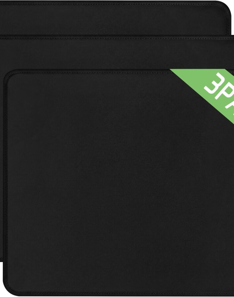 3 Pack Mouse Pad, Stitched Edges and Non-Slip Rubber Base, Black | 10.2 x 8.3 Inch Mousepad with Smooth Surface, Durable Washable Mousepads for Laptop, PC and Office