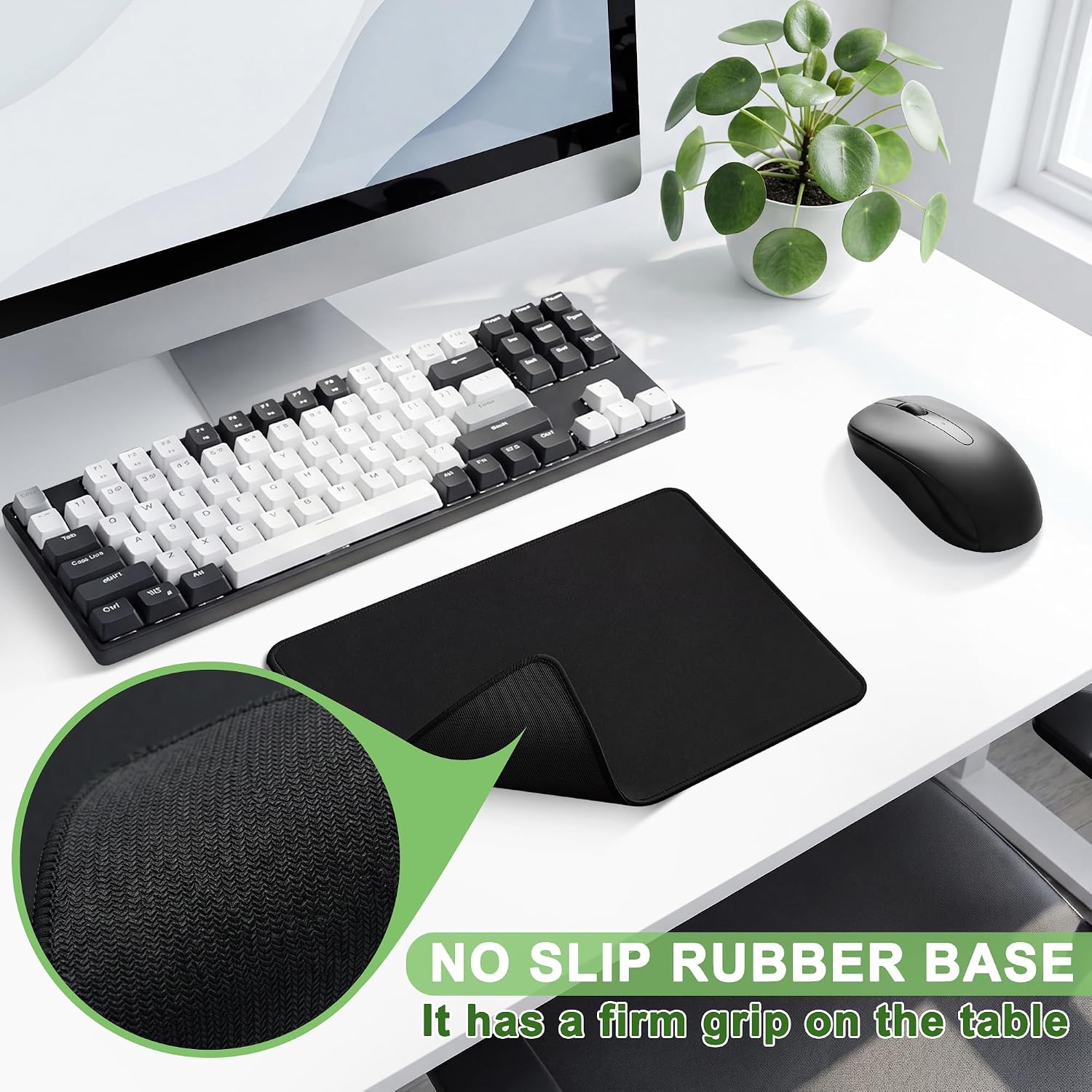 3 Pack Mouse Pad, Stitched Edges and Non-Slip Rubber Base, Black | 10.2 x 8.3 Inch Mousepad with Smooth Surface, Durable Washable Mousepads for Laptop, PC and Office - Image 2