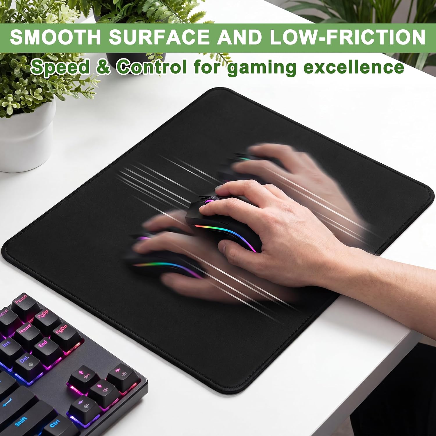 3 Pack Mouse Pad, Stitched Edges and Non-Slip Rubber Base, Black | 10.2 x 8.3 Inch Mousepad with Smooth Surface, Durable Washable Mousepads for Laptop, PC and Office - Image 3